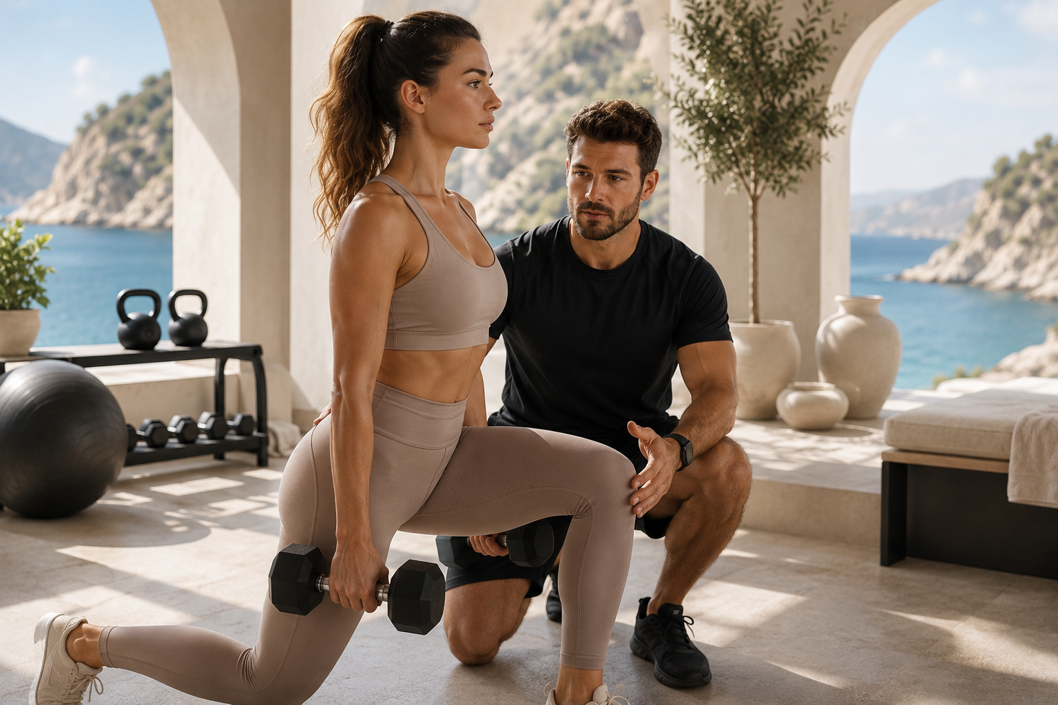 woman receiving personal training - lifting weights